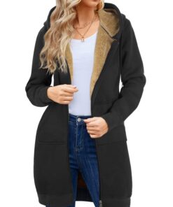 Nadeer Veste Femme Polaire Chaude Doublée Zipée avec Capuche et PochesAutomne Hiver Outerwear