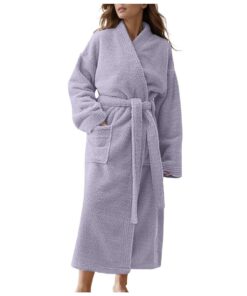 Robe Chambre Femme Peignoir Eponge Réglable Ceinture Doux Brodé