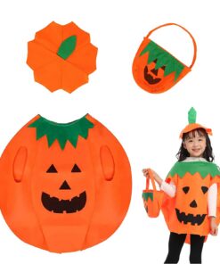 Costume de citrouille d'Halloween pour enfant, avec panier de citrouille et chapeau, parfait pour garçons et filles, idé