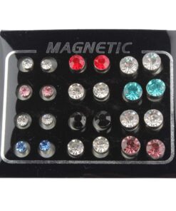 POFET Boucles d'oreilles magnétiques strass Unisexe Lot de 12 POFET - Sans piercing