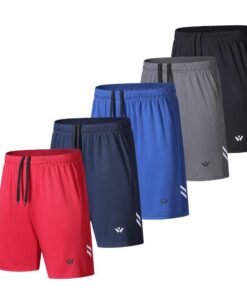 Shorts de sport pour homme à poches et taille élastique, séchage rapide, idéal pour la course à pied - Lot de 5