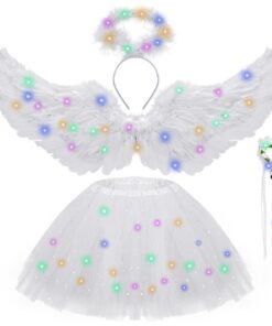 Costume d'Ange Pour Femmes Hifot LED Jupe Tutu Ailes Serre-Tête Magique Halloween Noël Carnaval