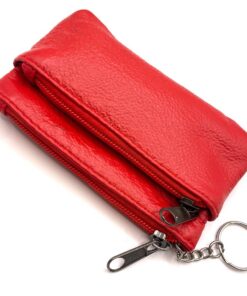 Charmoni Portefeuille Homme Rouge Fermeture Éclaire Cuir Véritable Multiples Poches Compatible Homme Mode