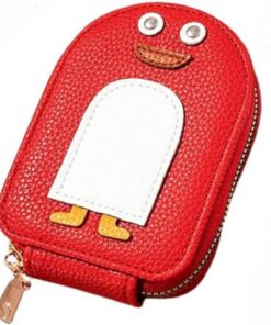 Porte-monnaie ZUICC en PU pour Femmes, Cartes de Crédit et Pingouins Mignons, Fermeture Eclair (Rouge)