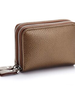 Porte-monnaie en cuir véritable JUVEL pour femme - Porte-cartes double zippered en cuir=minéral (Bronze)
