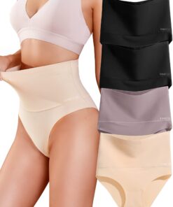 FINETOO - Slip Ventre Plat Sans Couture Haut de Cuisse pour Femme - 4 Pièces Multipack S-3XL Certification Global Recycl
