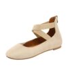 Ballerines pour femme en nylon avec lanières - Chaussures balerines fermées - Ballerines plates classiques - Sangle de c