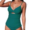 Ensemble tankini deux pièces CUPSHE femme, élégant col en V, découpe froncée dans le dos, crochet sur le devant, taille