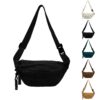 Sac Banane Femme Velours Côtelé pour Faire du Shopping et Voyager (Noir) Sac Banane Velours Côtelé Bandoulière pour So