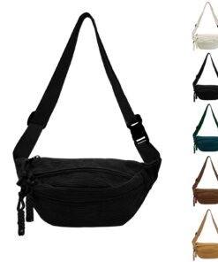 Sac Banane Femme Velours Côtelé pour Faire du Shopping et Voyager (Noir) Sac Banane Velours Côtelé Bandoulière pour So