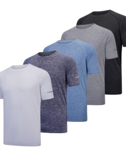 FOVDTAALot de 5 t-shirts de sport pour hommeperméables à l’air, manches courtes et col rond, parfait pour l'entraînement