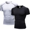 LANBAOSI Tee Shirt Compression Homme Séchage Rapide Respirant Manches Courtes Lot de 2 Haut RUNNING Baselayer Sweat