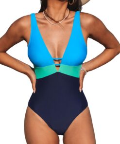 CUPSHE Maillot de bain pour femme - Col en V profond - Bretelles réglables - Élégant et confortable - Taille uniqe