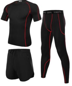 Wayleb Ensemble Compression Homme Running Vêtement Fitness 3 Pièces S-XXL