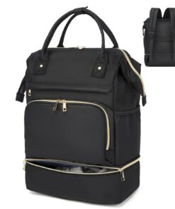 Sac à dos de sport léger pour femme avec compartiment pour chaussures, idéal pour voyages et entraînement, noir, grande