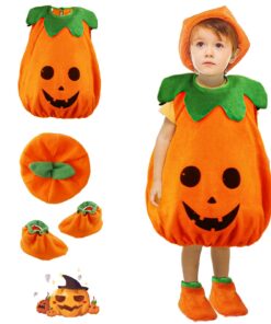 Costume Citrouille Enfant Halloween, Déguisement Complexe Enfant Pour Halloween et Cosplay, Chapeau et Chaussures Inclus