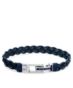 Tommy Hilfiger Bracelet en Cuir Tressé pour Homme - Bleu ou Noir
