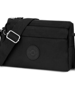 WACCET Sac Bandoulière Femme, Sac à Main en Nylon Imperméable pour Voyage, Travail et École (Noir)