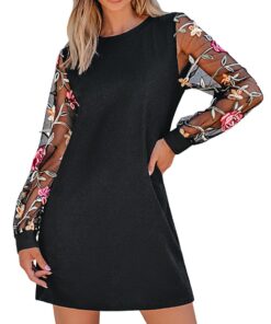 CUPSHE Mini Robe Décontractée Col Rond Manches Longues Tricot Floral Femme Été Mode