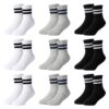 Chaussettes de tennis Moitiy Lot de 9 paires pour enfants garçons et filles en coton élastique - unisexe | Grandes taill