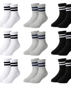 Chaussettes de tennis Moitiy Lot de 9 paires pour enfants garçons et filles en coton élastique - unisexe | Grandes taill