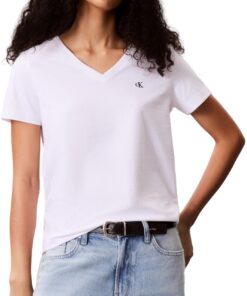 Calvin Klein T-Shirt Manches Courtes Femme Archive Jersey Teeavec Col en V + [Calvin Klein] T-Shirt Femme Manches Courte
