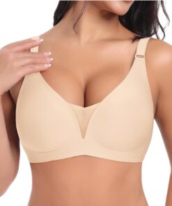 Ganado Soutien-Gorge Femme Sans Armature Push Up Dentelle Col en V Profond Sans Coutures en Coton