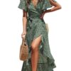 CUPSHE Robe Wrap Fleurie Femme Élégante V-Neck Elégant Volants Plage Casual Robe Évasée Courts Manches 2023 Trend Cuir R