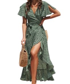 CUPSHE Robe Wrap Fleurie Volants Elégant Robe de Plage Femme Casual Longue Évasée