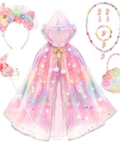 Hifot Princesse LED Cape Couronne Lumineuse Halloween Noël Carnaval Jeu d'habillage Cadeaux Enfant