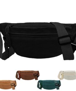 XIEXIESHER Sac Banane enVelours Côtelé pour Femme, Polyvalent pour Faire du Shopping, Voyager et Travailler (Noir)