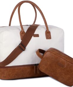 Sac de voyage Baosha Blanc/beige - Grand capacité - Sac week-end - À main avec compartiment chaussures et trousse toilet