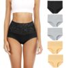 Senllori Lot de 5 sous-vêtements taille haute en coton pour femme avec contrôle du ventre multi-colorié