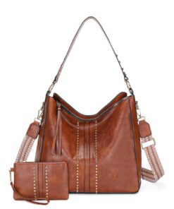 BAIGIO Sac main Femme en Cuir PU - Portefeuille intégré, Sac à bandoulière avec sangle en tissé, Grand fourre-tout - Idé