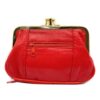Pavage Portefeuille Femme Fermeture Clic Clac - En Cuir D'Agneau Rouge - Poche Zippée - 15x10x1 cm