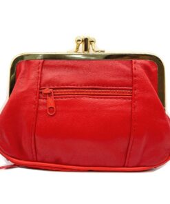 Pavage Portefeuille Femme Fermeture Clic Clac - En Cuir D'Agneau Rouge - Poche Zippée - 15x10x1 cm