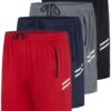Real Essentials Lot de 4 Shorts de Course à Pied en Maille à Séchage Rapide pour Homme avec Poches Zippées (Tailles Gran