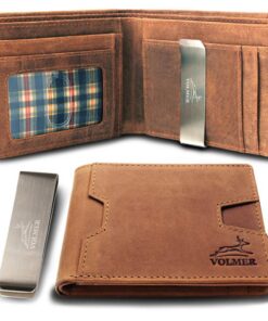 Fa.Volmer Portefeuille en Cuir 100% avec Pince à Billets et Protection RFID pour Homme et Femme | Noir et Marron, avec C