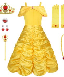 Vicloon Robe de Princesse Belle Deguisement Cosplay Mariage Carnaval Fête d'anniversaire Jaune 120cm