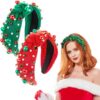 Hifot Rouge Vert Noel Bandeau Femmes Accessoire Cheveux Serre Tête Strass Perles Cosplay Fête Cadeaux Noël Enfants Adult