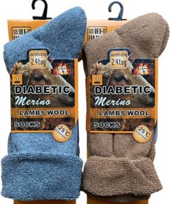Chaussettes d'hiver épaisses en laine mérinos pour homme diabétique - 2,4 TOG - Taille 39-45 - Assortiment (2 paires)