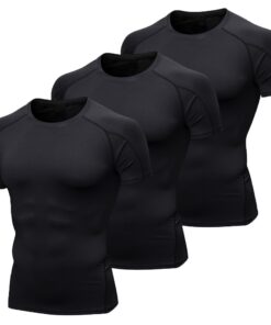 YUSHOW T-Shirt Compression Homme Manches Courtes Running Fitness Gym Musculation Jogging 3 Pack