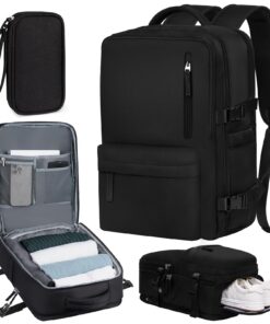 flintronic Sac à Dos Voyage Cabine Avion 43x30x20, 35L Imperméable Antivol avec USB & Compartiment Ordinateur et Chaussu