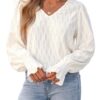 CUPSHE Chemisier à Manches Longues En Dentelle Col V pour Femme - Élégant et Confortable