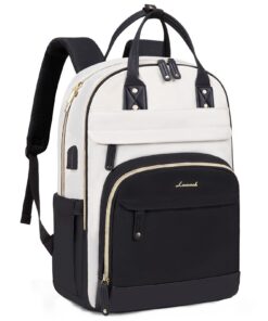 LOVEVOOK Sac à Dos Femme 15.6 Pouces Antivol - École, Travail, Voyage - Noir Beige