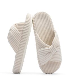 Chantomoo Pantoufles en mousse à mémoire de forme pour femme en velours côtelé avec nœud et bandes croisées - confort et