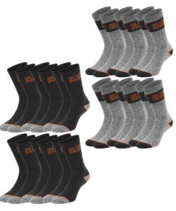 BLACK+DECKER Essentielle Travaux Lot de 12 Paires de Chaussettes de Travail Mixte en Coton Noir/Gris Mixte Tailles 39-42