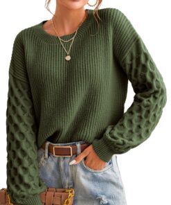 CUPSHE Pull tricoté Femme - Nid d'abeille Ultra-Léger, Col Rond, 100% Coton Bio, Taille L, Vert Émeraude