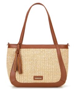 WITTCHEN Sac à bandoulière tissée en osier pour femme - Été Bohème, Fermeture éclair pratique, Cuir écologique, Poignées