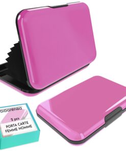 Porte--cartes Homme Femme Aluminium Système Verrou RFID Rose